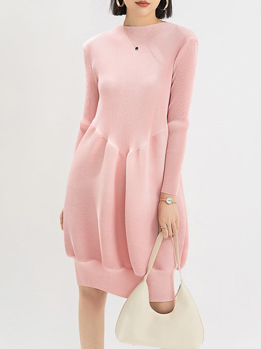 Elegant, loose and slim long-sleeved round neck lantern skirt