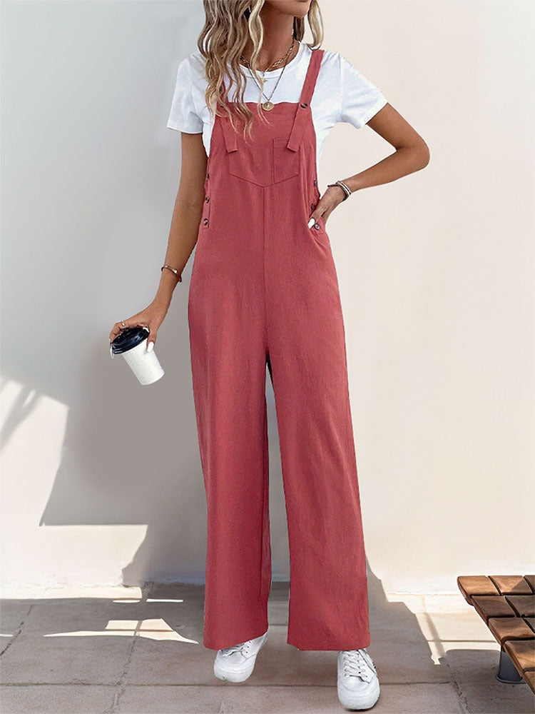 New European and American summer women's casual long solid color overalls