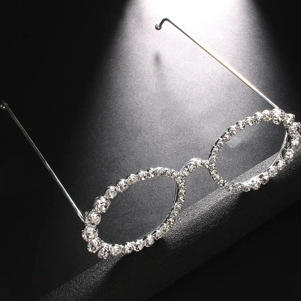 Simple Round Rhinestone Sunglasses Frames No Lenses  Accessories Fashion Designer Hollow Alloy Face Jewelry Frames for Women