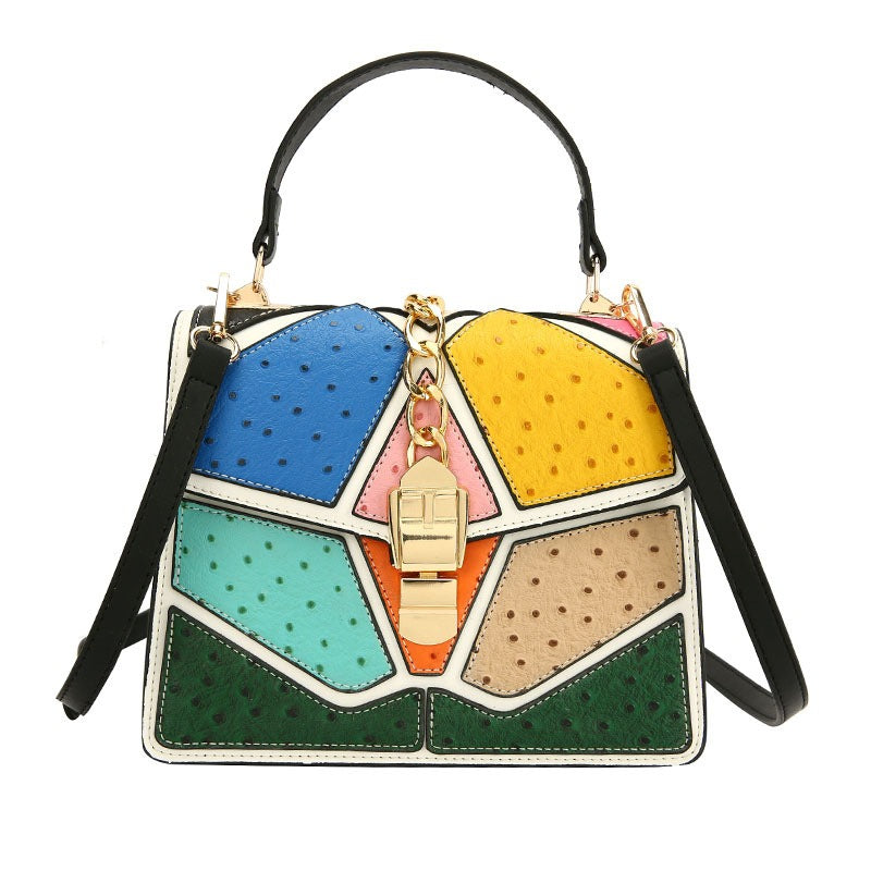 Color blocking hand-held small square bag, versatile for women, single shoulder