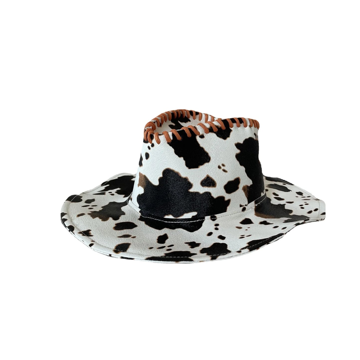 Hot Girl Fashion PU Leather Cow Dot Hat Pattern Panama Jazz Hat Western Cowboy Hat Lady Cute Retro Vacation Men Women Casual Cap