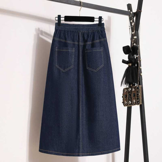 Women's elastic waist denim skirt casual loose and slimming A-line skirt