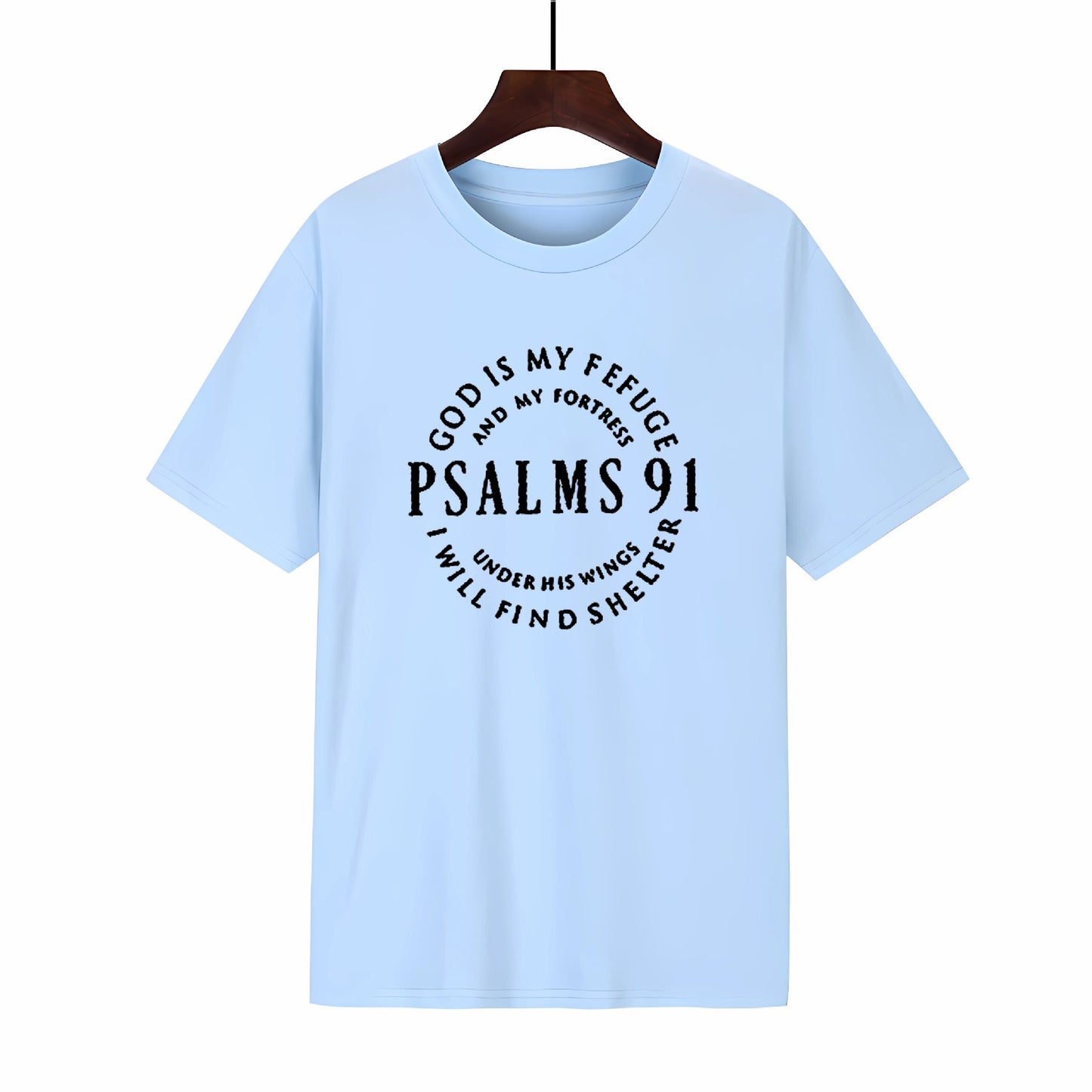 Round neck short sleeved T-shirt with new styles of Psalms 91 letter printed men's and women's short sleeved shirts