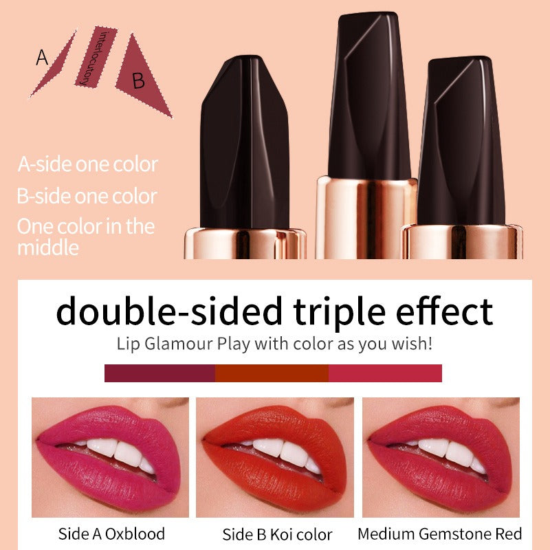 VIBELY Three-color lipstick for richness, moisturizing, non-smearing and non-sticky color-changing lipstick