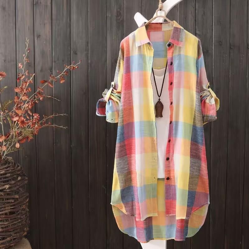 Sunscreen shirt women's medium length plaid shirt women's casual coat