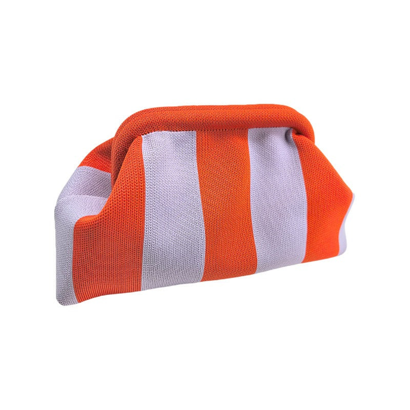 Fashionable and versatile new knitted clutch bag, striped contrasting color cloud bag, large capacity storage bag