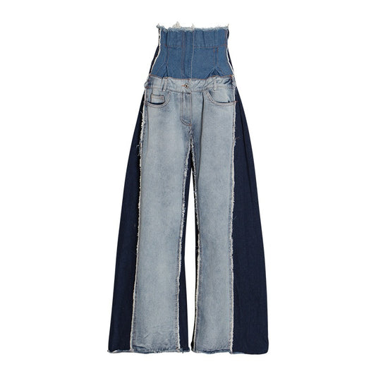 Contrast color jeans for children's new fashion high waisted drape, loose and versatile, slimming mop pants for women's trend