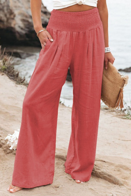 Leisure wide leg cotton linen loose pants for women