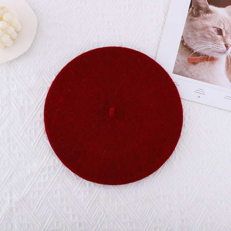 Wool beret versatile woolen painting hat for women