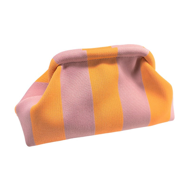 Fashionable and versatile new knitted clutch bag, striped contrasting color cloud bag, large capacity storage bag