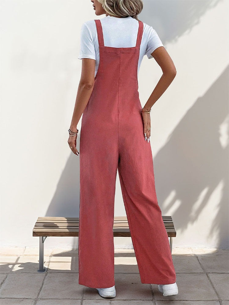 New European and American summer women's casual long solid color overalls