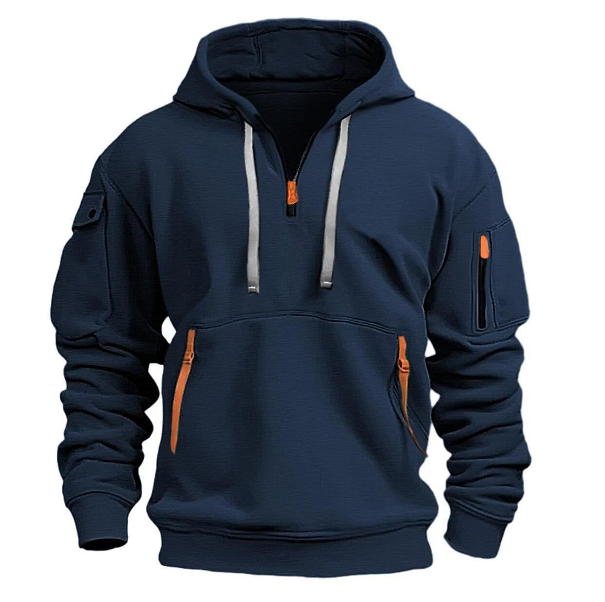 Men's hoodie hooded sweatshirt with zipper multi pocket pullover men's sports jacket