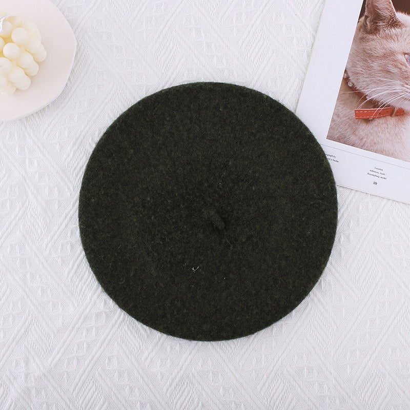 Wool beret versatile woolen painting hat for women