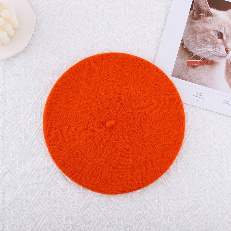 Wool beret versatile woolen painting hat for women