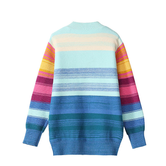 Rainbow Knitted Top Women's Heavy Industry Embroidered Letter Sweater