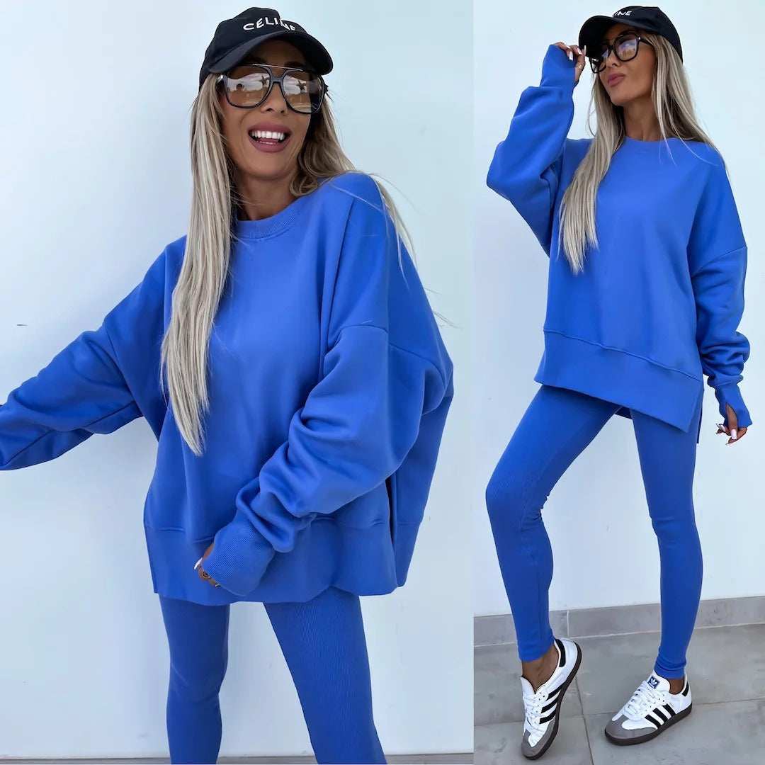 New Spring Women's Wear European and American Casual Tight Pants Loose Hoodie Set Two Piece Set