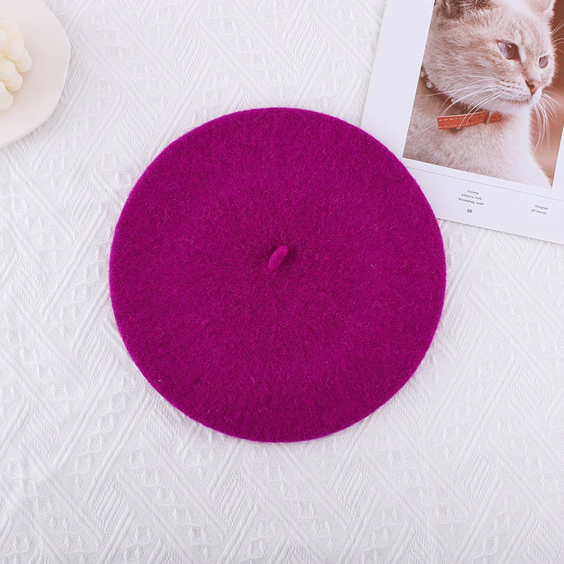 Wool beret versatile woolen painting hat for women