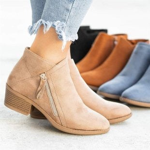 Autumn and Winter New Large Suede Martin Boots Women's Thick Heel Side Zipper Women's Short Boots