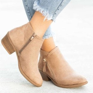 Autumn and Winter New Large Suede Martin Boots Women's Thick Heel Side Zipper Women's Short Boots