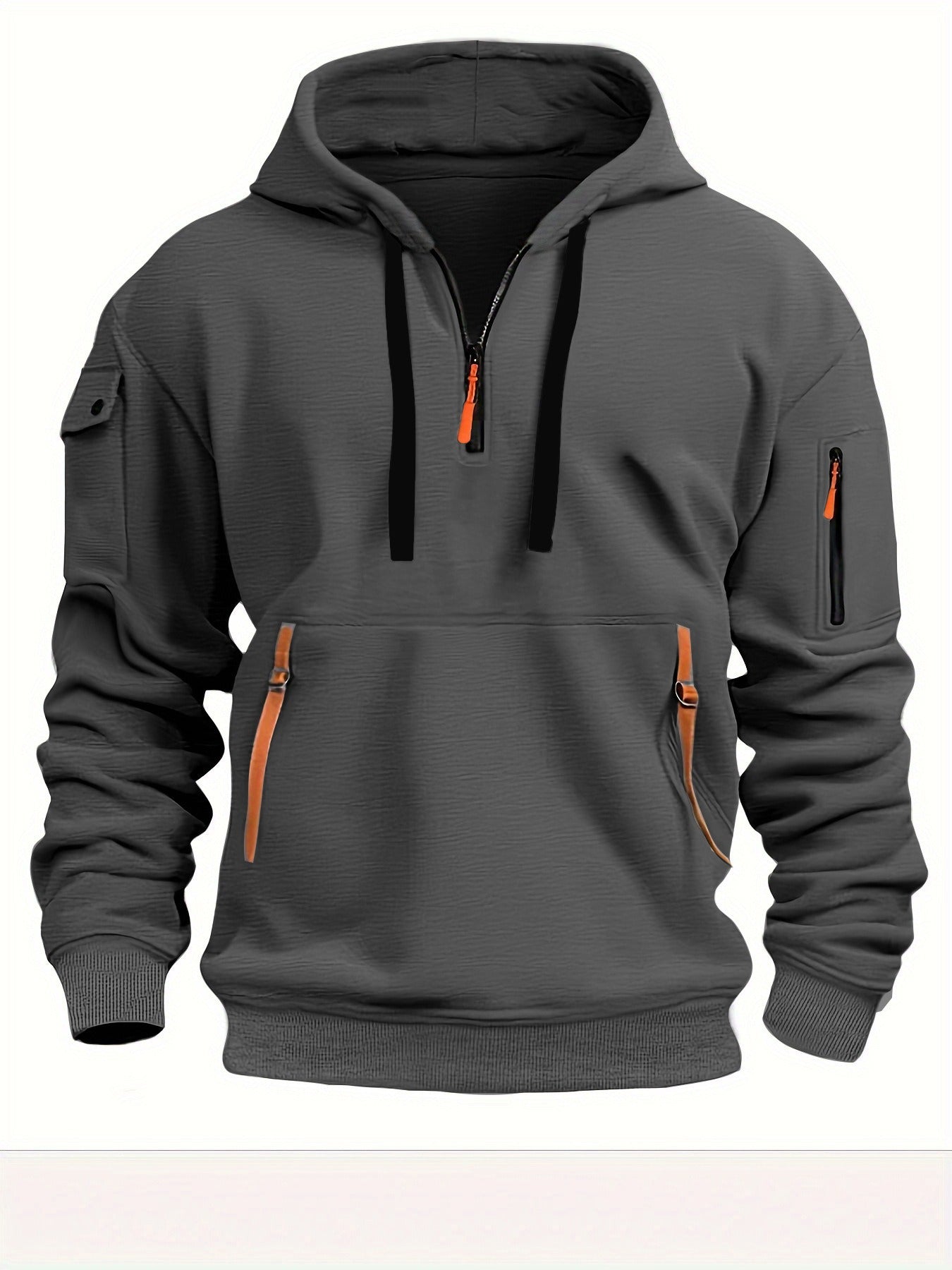 Men's hoodie hooded sweatshirt with zipper multi pocket pullover men's sports jacket