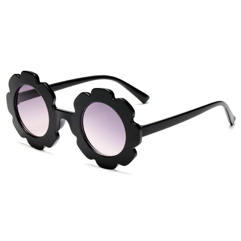 Children's Sunflower Sunglasses for Boys and Girls Retro Round Frame Cute Small Flower Sunglasses