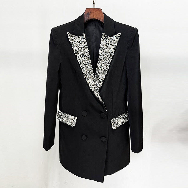 Handmade gorgeous heavy work nail bead inlaid diamond slim fitting long suit jacket