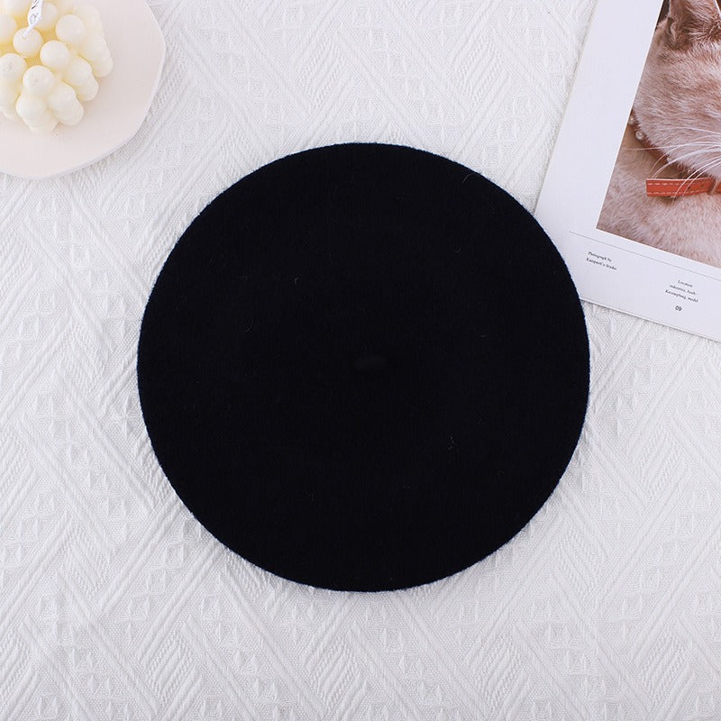 Wool beret versatile woolen painting hat for women