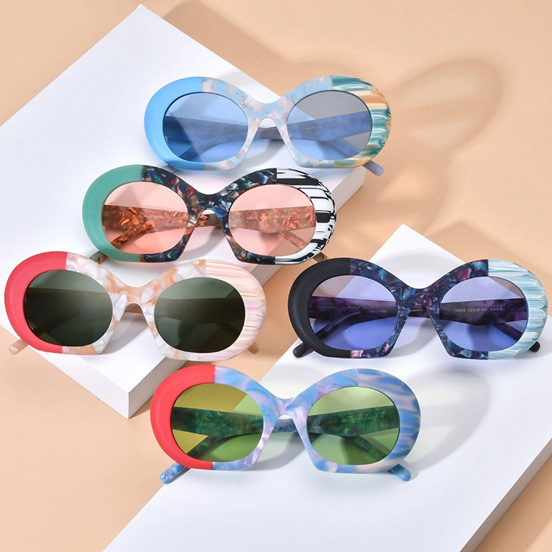 Color blocking frosted board cat eye sunglasses for men and women thick frame sunglasses