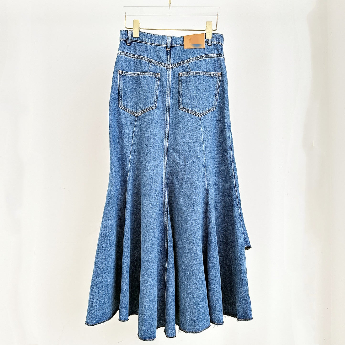 New fashion splicing blue irregular denim high waisted half length skirt for spring and summer