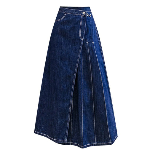 Cowboy skirt, women's mid length irregular design, pleated A-line long skirt