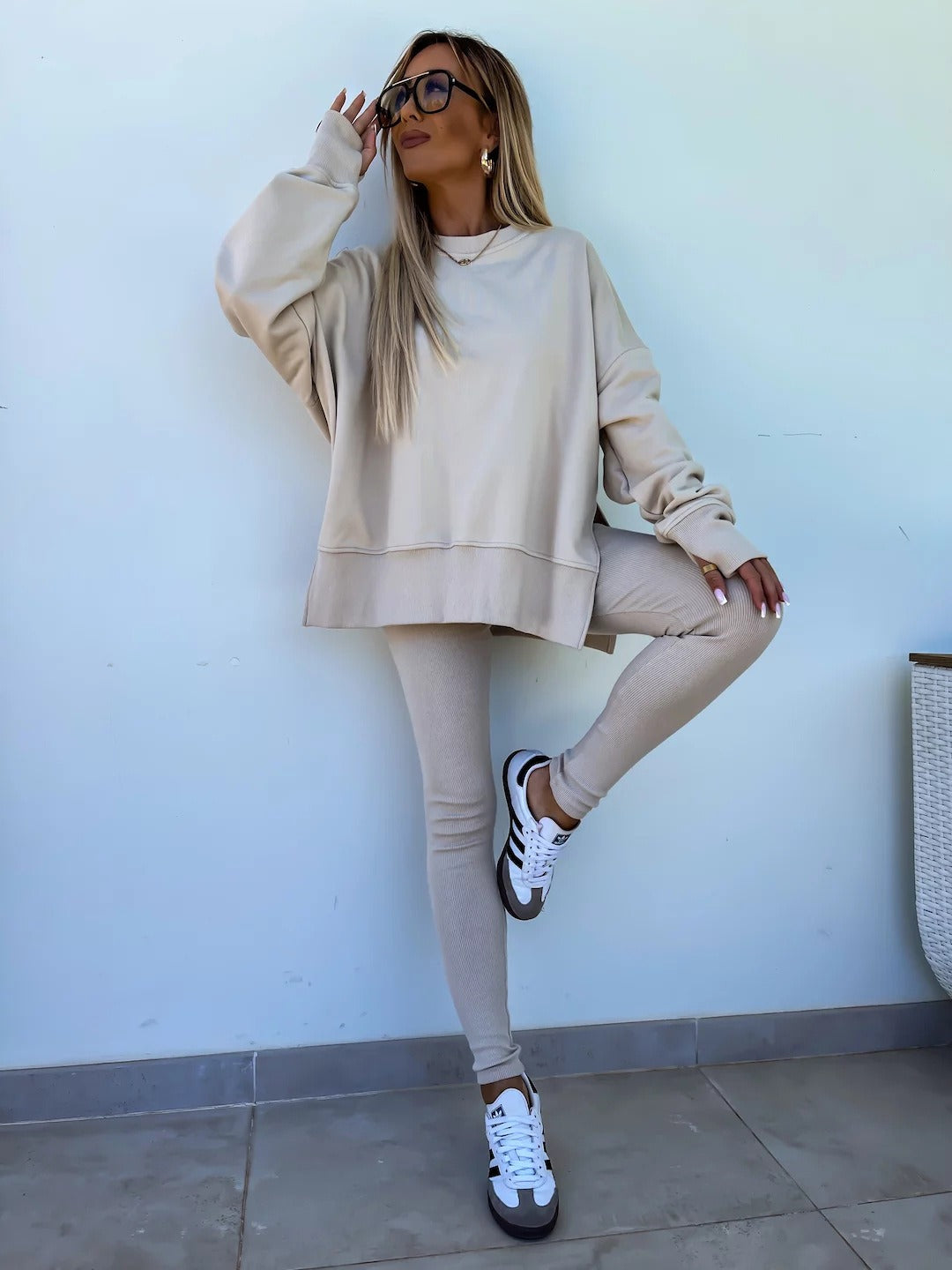 New Spring Women's Wear European and American Casual Tight Pants Loose Hoodie Set Two Piece Set