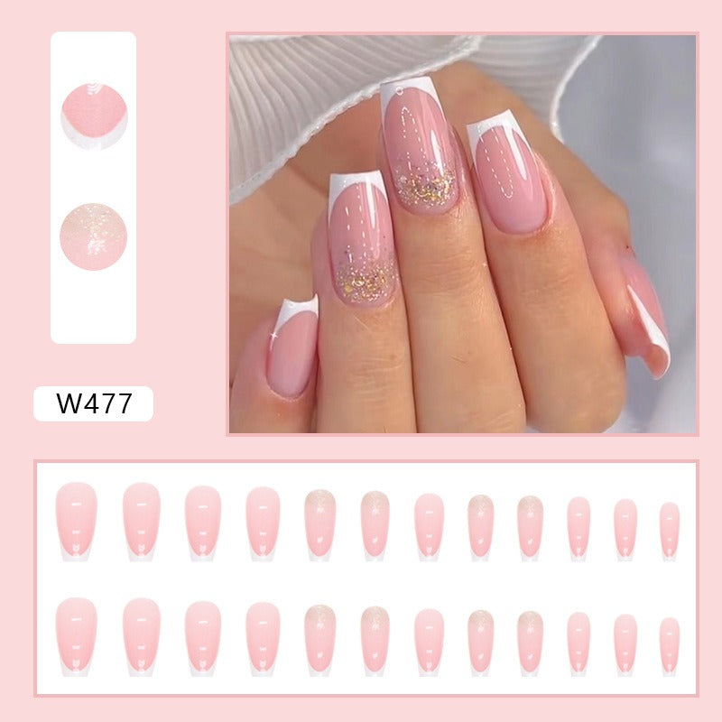 French simple glitter girl’s soft and tender wearable manicure nails