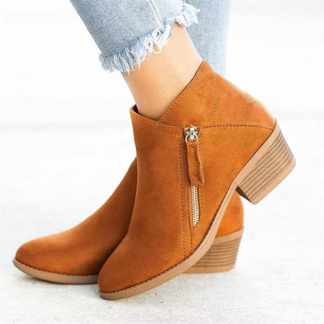 Autumn and Winter New Large Suede Martin Boots Women's Thick Heel Side Zipper Women's Short Boots