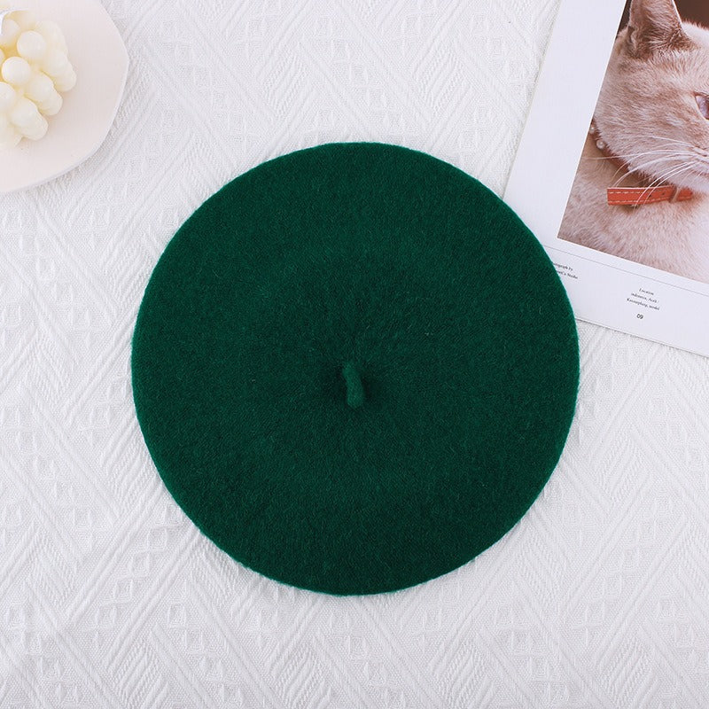 Wool beret versatile woolen painting hat for women