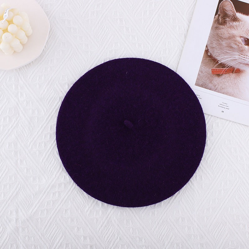 Wool beret versatile woolen painting hat for women