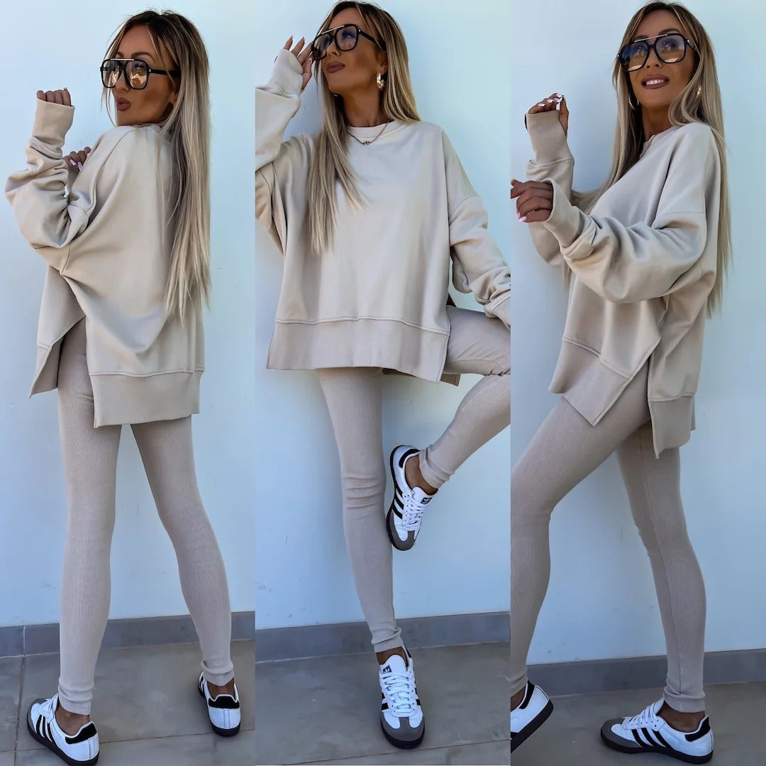 New Spring Women's Wear European and American Casual Tight Pants Loose Hoodie Set Two Piece Set