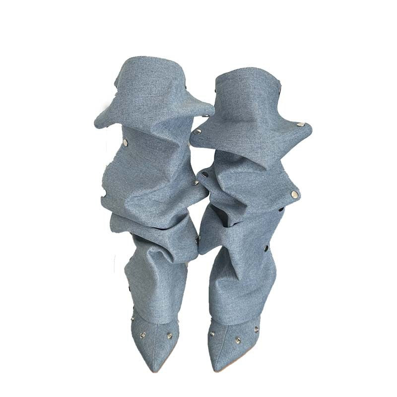 New Arrivals Snap Buttons Removable Uppers Women Denim Boots