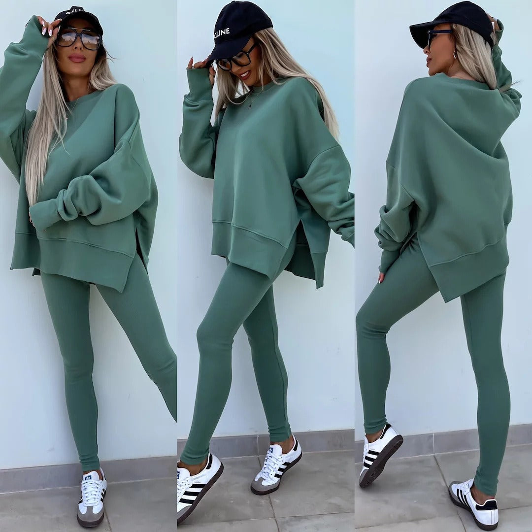 New Spring Women's Wear European and American Casual Tight Pants Loose Hoodie Set Two Piece Set