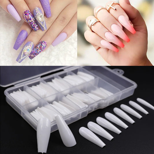 100pcs Fake Nail Artificial Press on Long Ballerina Clear/Natural/white False Coffin Nails